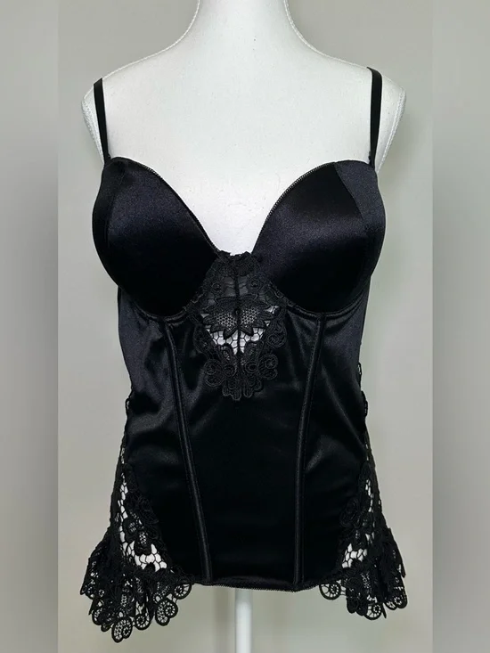 Seven ’Til Midnight Black Satin Lace Bustier Corset Top Sexy Goth Romantic 1X/2X - Picture 2 of 14